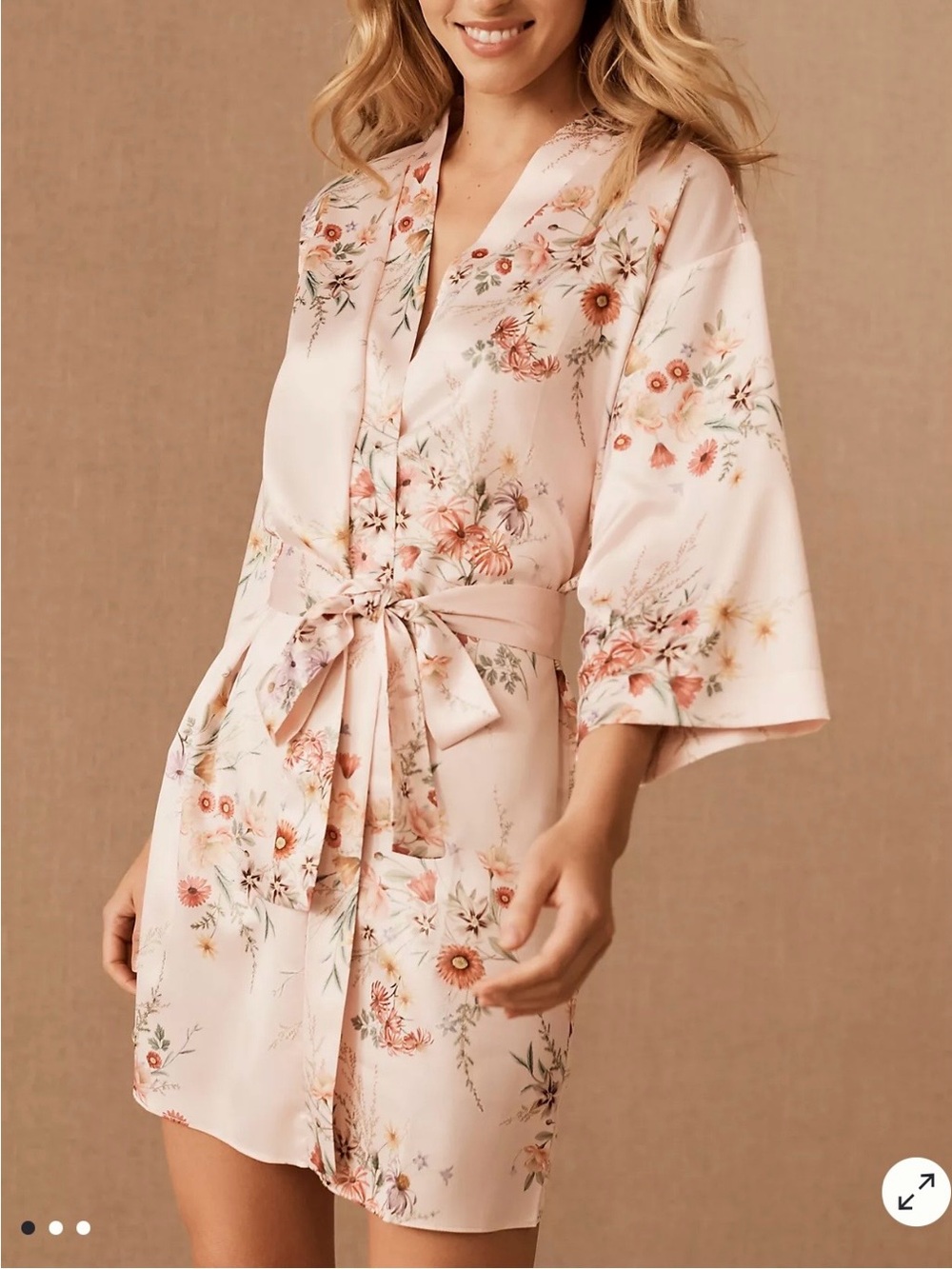 FLORA NIKROOZ Jolene Satin Floral Kimono Robe XS/S